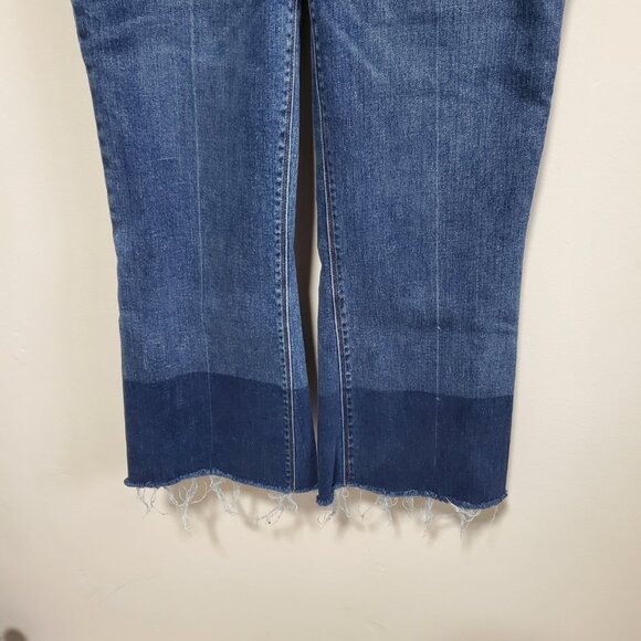 SPANX Cropped Flare Denim Jeans Stretch Raw Hem 2-Tone Blue Women's Medium X 26" - Picture 4 of 13